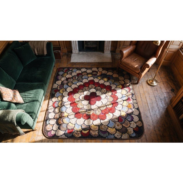 1940s Multi Floral Folk Art Penny Antique American Hooked Rug 4' 0''x4' 0'' Woven Wool Carpet For Sale - Image 13 of 15