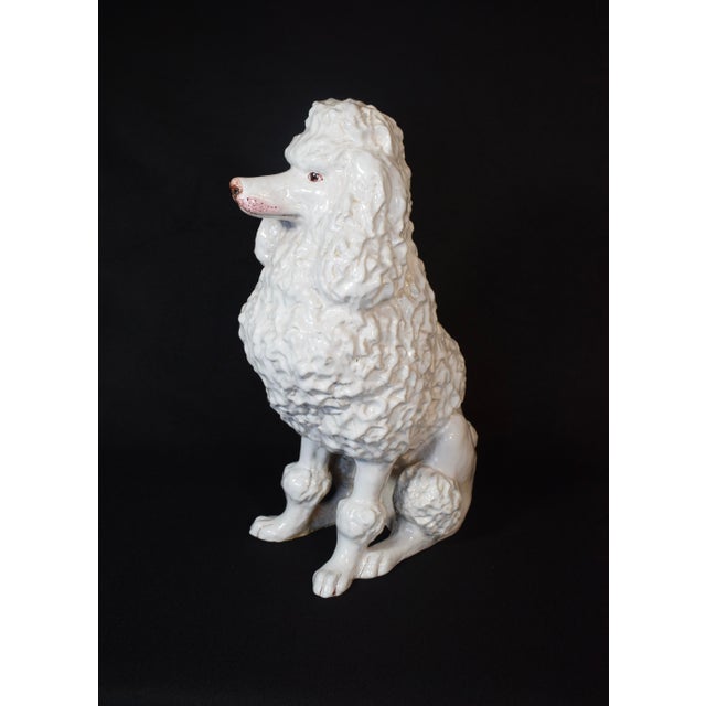 French Vintage Regency White Glazed Ceramic Sitting Poodle, Italy 1960's For Sale - Image 3 of 17