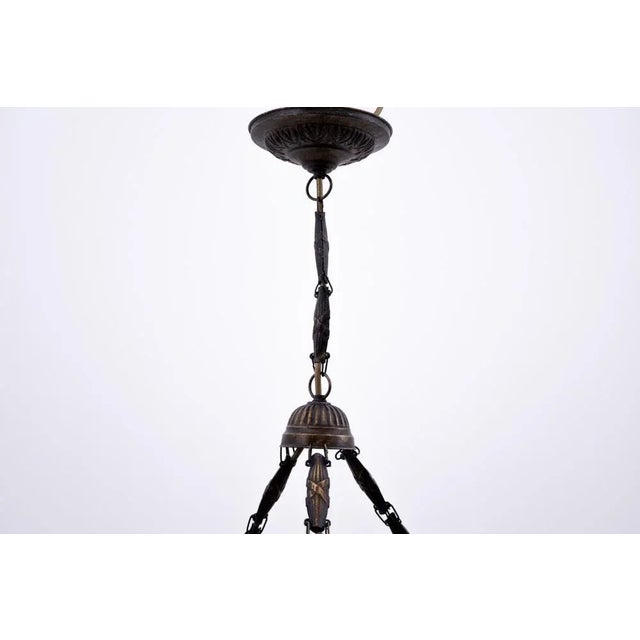 Brass and Glass Chandelier, Poland, 1940s For Sale - Image 3 of 8