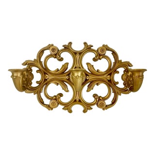1960s Mid-Century Baroque Hollywood Regency Syroco Candle Holder Sconce, 3 Tapers. For Sale