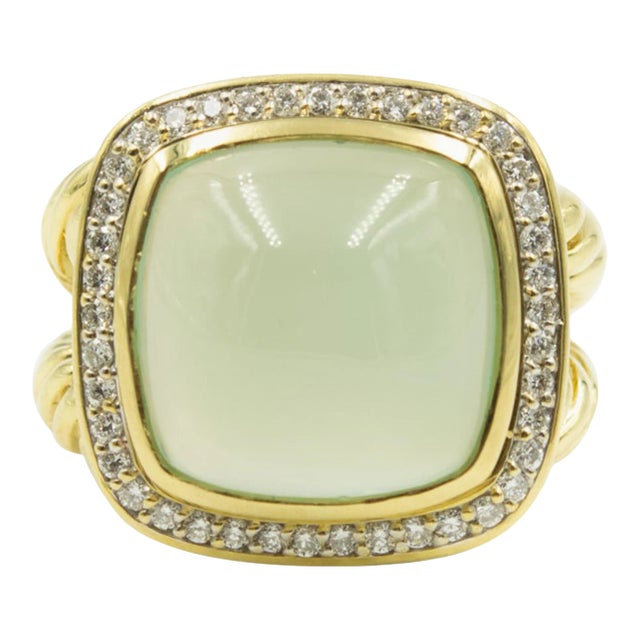 David Yurman Large Aqua Chalcedony Diamond Albion Gold Cocktail Ring size 4.5 For Sale