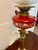Antique Victorian Brass Oil Lamp with Cranberry Glass Font and Corinthian Column, 1860 For Sale - Image 6 of 8