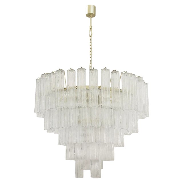 Large Murano Glass Crystal Tronchi Suspension Chandelier, Italy, 1990s For Sale
