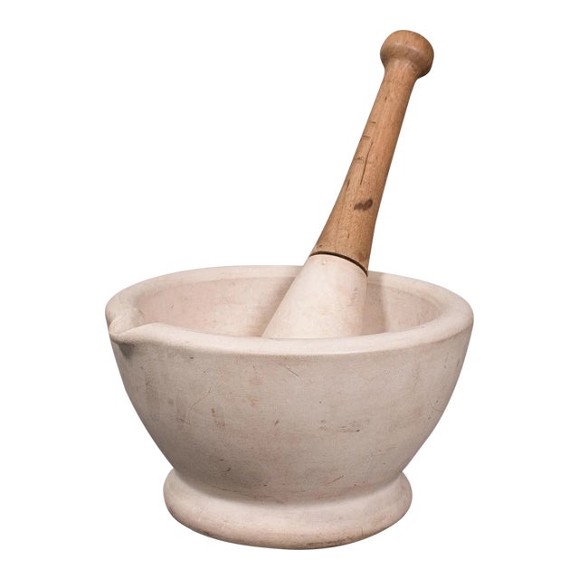 1900s Antique Victorian English Ceramic Mortar and Pestle For Sale