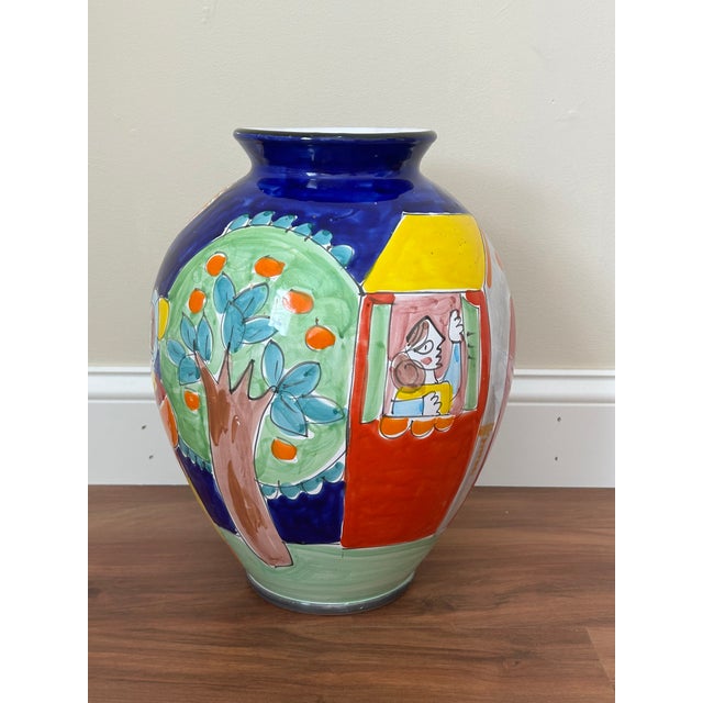 Folk Art 1970s La Musa Hand-Painted Italian Ceramic Floor Vase For Sale - Image 3 of 9