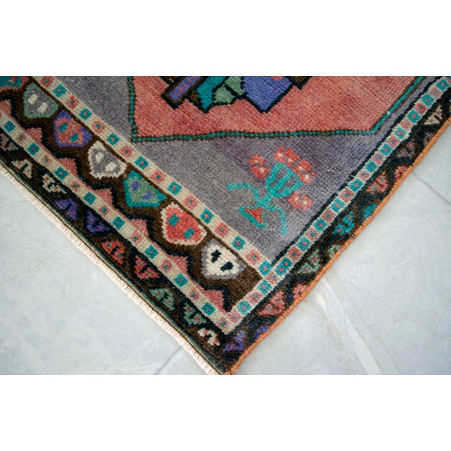 Textile 1970s Hand Knotted Turkish Rug Boho-Chic Small Accent Rug Enrty Decor Door Mat 19"x44" For Sale - Image 7 of 13
