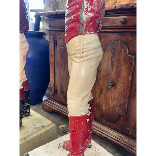 Red Pair of Vintage Cast Iron Lawn Jockey Hitching Posts For Sale - Image 8 of 12