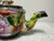 Vintage Chinese Millefleur Porcelain Teapot Hammered Metal/ Hand Painted With Chained Lid For Sale - Image 9 of 12