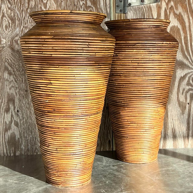Late 20th Century Vintage Coastal Pencil Reed Vases - a Pair For Sale - Image 5 of 6