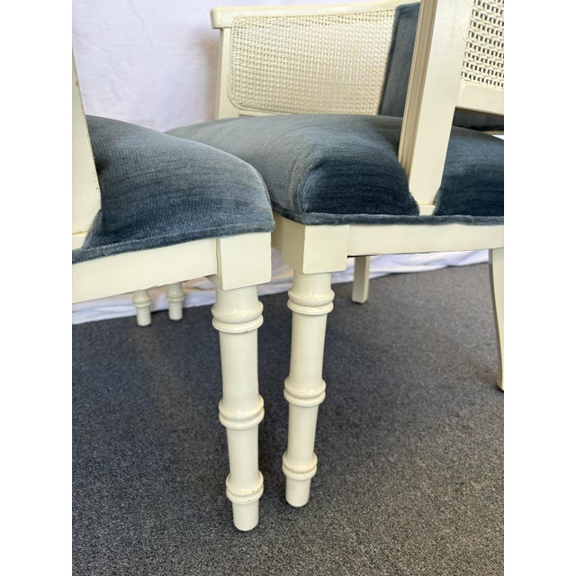 1960's Faux Bamboo and Cane Barrel Lounge Chairs With Blue Velvet Upholstery- A Pair For Sale - Image 9 of 18