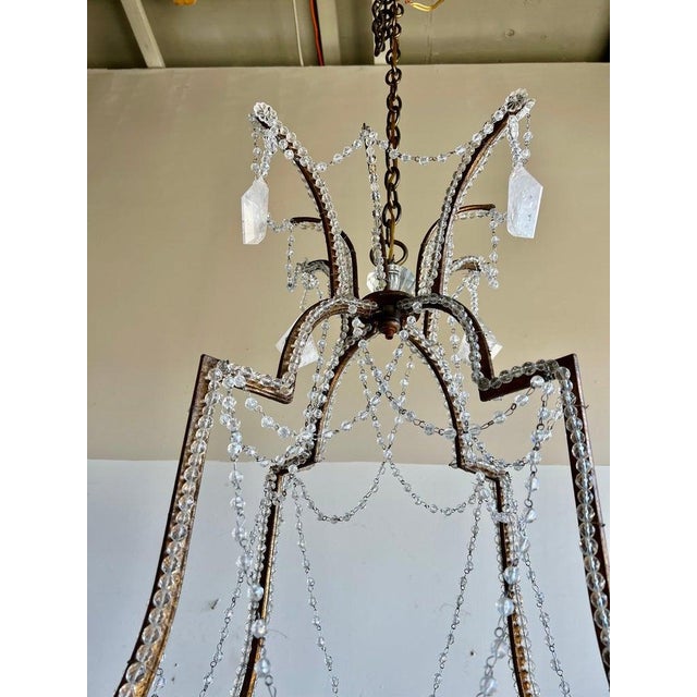 Metal Mid-Century Modern Wrought Iron & Rock Crystal Chandelier For Sale - Image 7 of 14