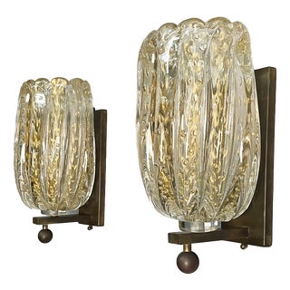 Mid-Century Italian Modern Murano Glass Wall Lamps attributed to Barovier & Toso, 1950s, Set of 2 For Sale