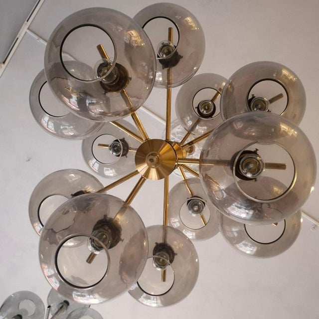 Scandinavian Modern Chandelier in Brass and Grey Glass by Holger Johansson, 1970s For Sale - Image 6 of 17
