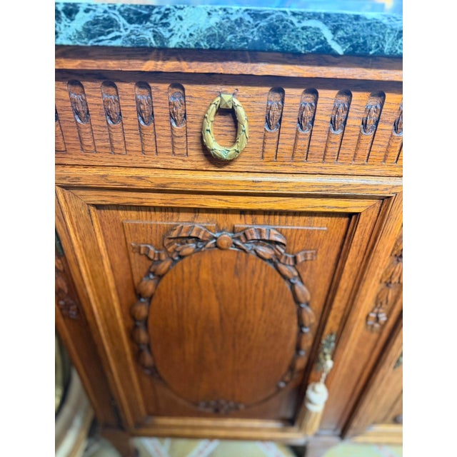 French Country 1900s Louis XVI French Oakwood Marble Top Antique Buffet W Mirror For Sale - Image 3 of 11