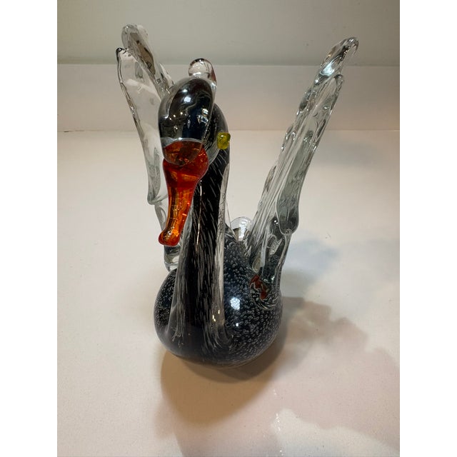 Black Vintage Signed Murano Black Swan Art Hand Blown Glass Sculpture Figurine For Sale - Image 8 of 14