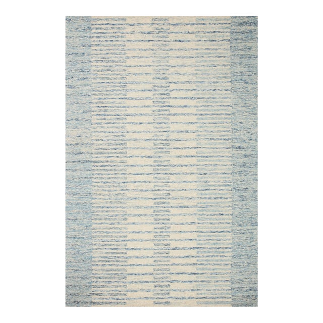 Chris Loves Julia x LoloiChris Ivory / Denim 2'-3" x 3'-9" Accent Rug For Sale