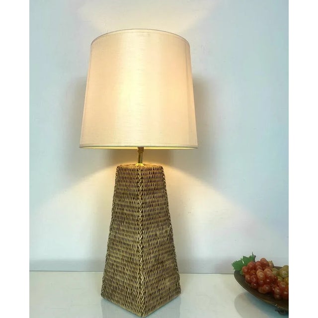 1970s Conical-Shaped Woven Rattan Table Lamp, 1970s For Sale - Image 5 of 11