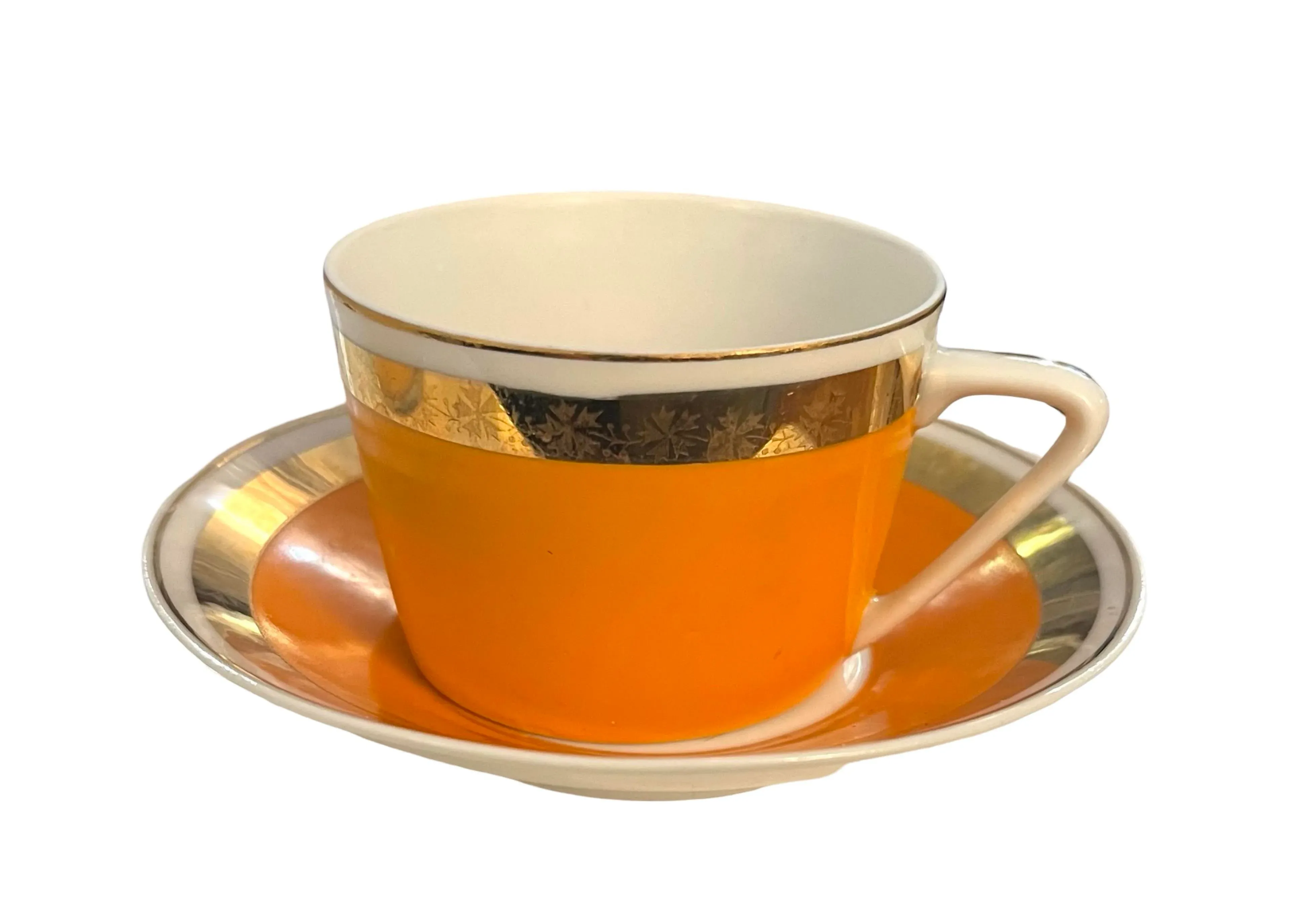 Mid Century Modern 1960's Vintage European Orange Gilt Espresso