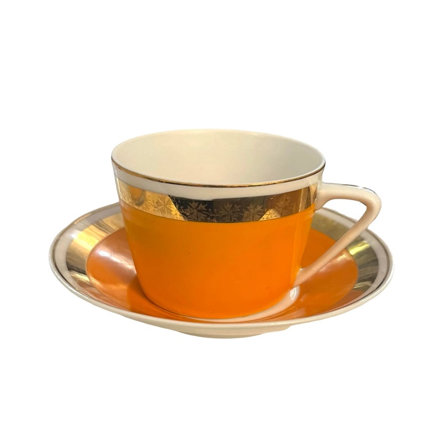 Mid Century Modern 1960's Vintage European Orange Gilt Espresso Cup and  Saucer Set | Chairish
