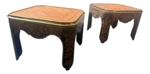 1980s Baker Furniture Chinoiserie Black & Gold Lacquered Accent Tables – Pair