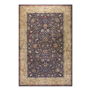 1940s Mid 20th Century Blue Navy Antique Hunting Handknotted Wool Carpet Rug For Sale