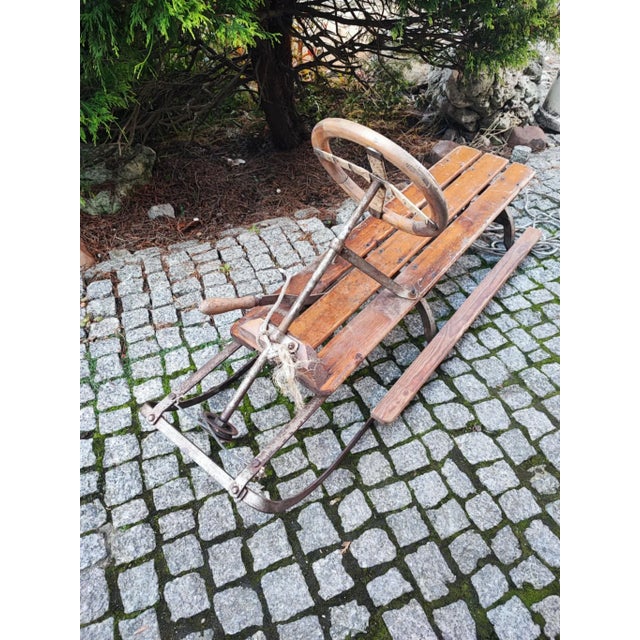 Pre-War Ice Sleigh with Brake and Steering Wheel, 1920s For Sale - Image 12 of 12