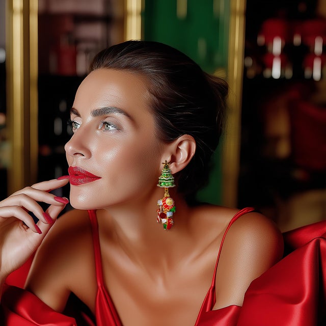 Ritzy Couture DeLuxe Christmas Tree Earrings Holiday Charm 22k Gold Plated, A Pair For Sale - Image 9 of 10