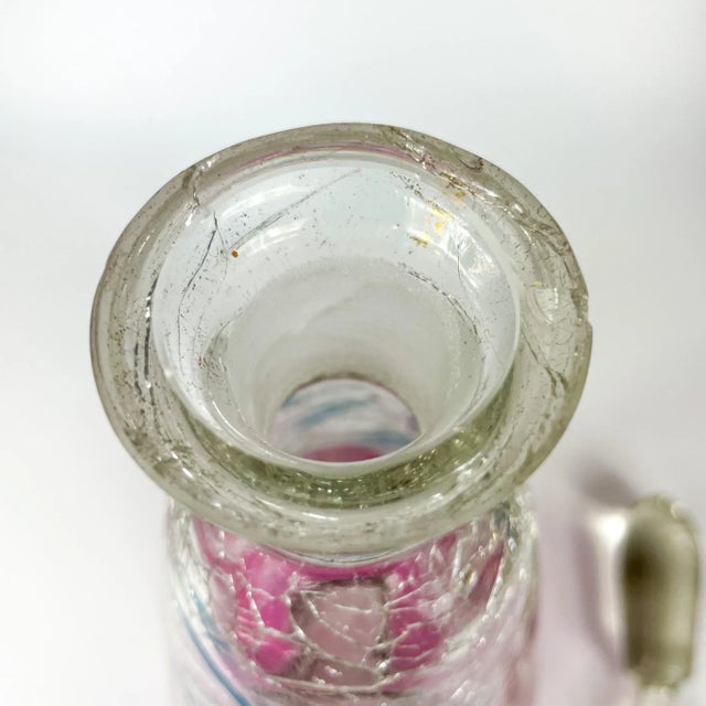 Transparent Crackle Glass Enameled Botanical Design Decanter Bohemia, 1950s For Sale - Image 8 of 9