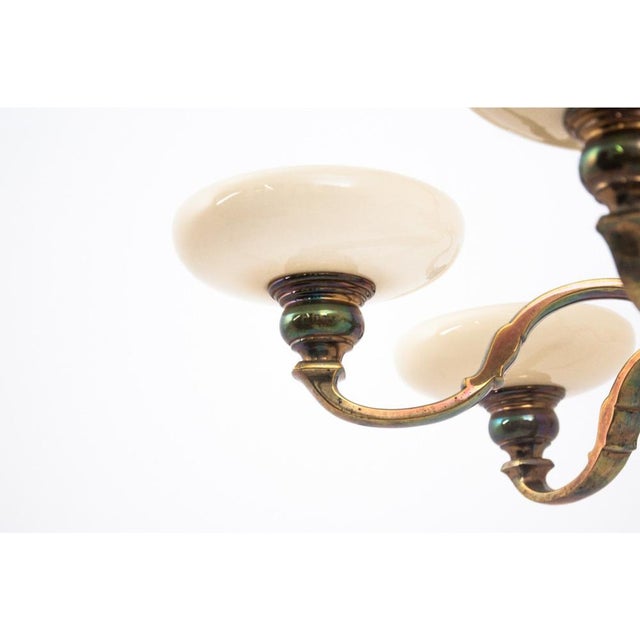 Vintage Brass Chandelier, Western Europe, 1940s For Sale - Image 4 of 7