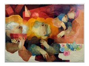 1990s "Rationalism" Abstract Expressionist Hand Colored Lithograph by Sunol Alvar