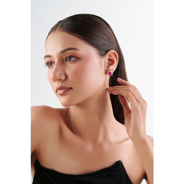 7.21ct Oval-Cut Ruby & 1.16ct Diamond Halo Stud Earrings in 18k Yellow Gold- A Pair For Sale - Image 10 of 16