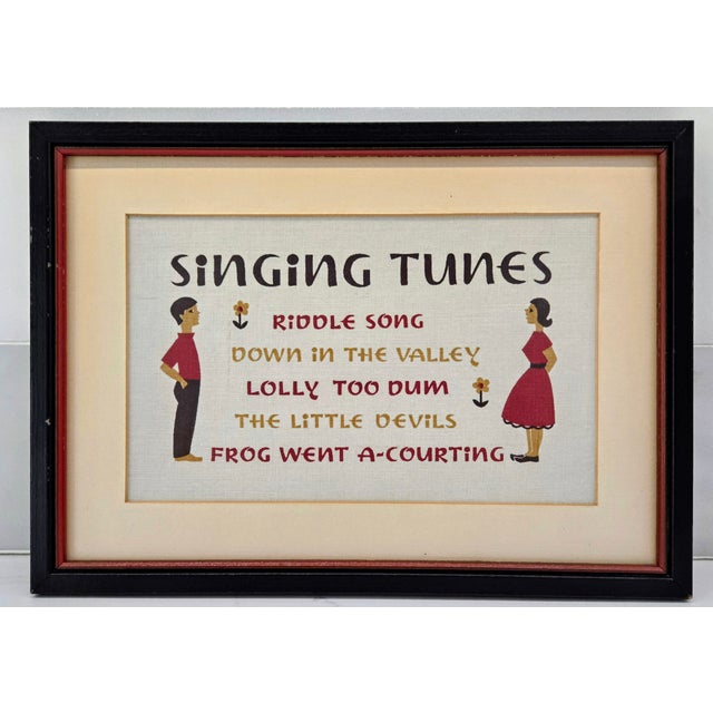 Charming vintage folk song sampler titled “Singing Tunes,” featuring five classic tunes—Riddle Song, Down in the Valley,...
