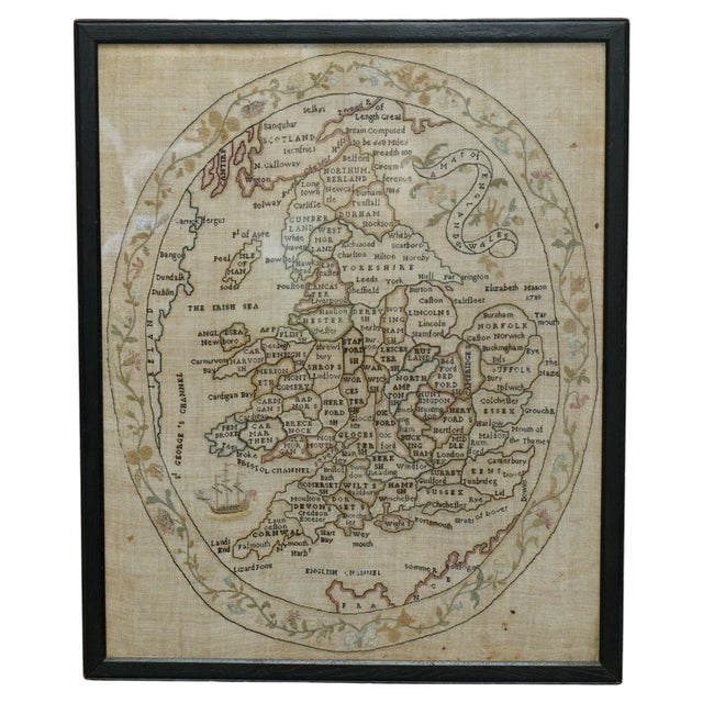 Antique George II Needlework Sampler with Map of England For Sale