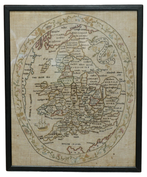 Antique George II Needlework Sampler with Map of England