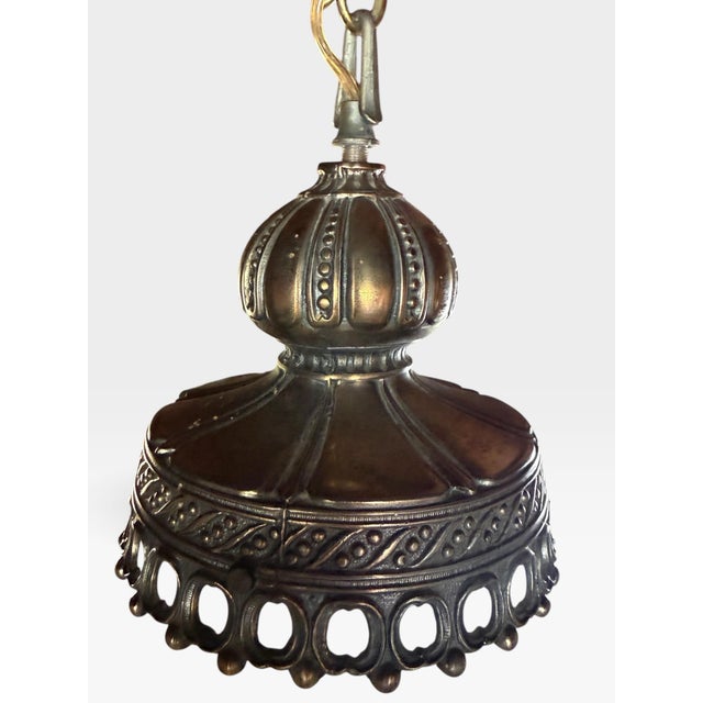 Vintage Hollywood Regency Milk Glass & Antiqued Brass Plug-in Swag Lamp For Sale - Image 4 of 9