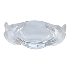 Signed French Lalique Glass Bowl With Flowered Details