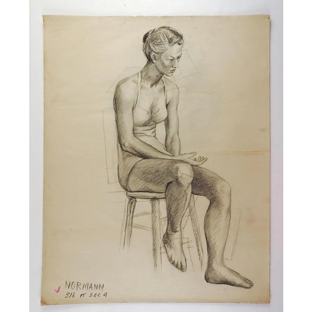 Mid-Century Modern 1950s Studio Drawing Seated Female Figure For Sale - Image 3 of 3