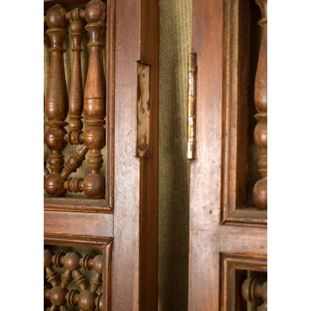 Brown Antique Aesthetic Three Panel Oak Lattice Folding Screen Room Divider - Set of 3 For Sale - Image 8 of 8