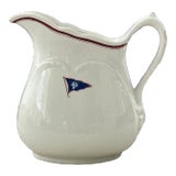 Antique Red, White and Blue English Ironstone Milk Pitcher Made for Steamship by James M. Shaw & Co. For Sale