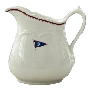 Antique Red, White and Blue English Ironstone Milk Pitcher Made for Steamship by James M. Shaw & Co.