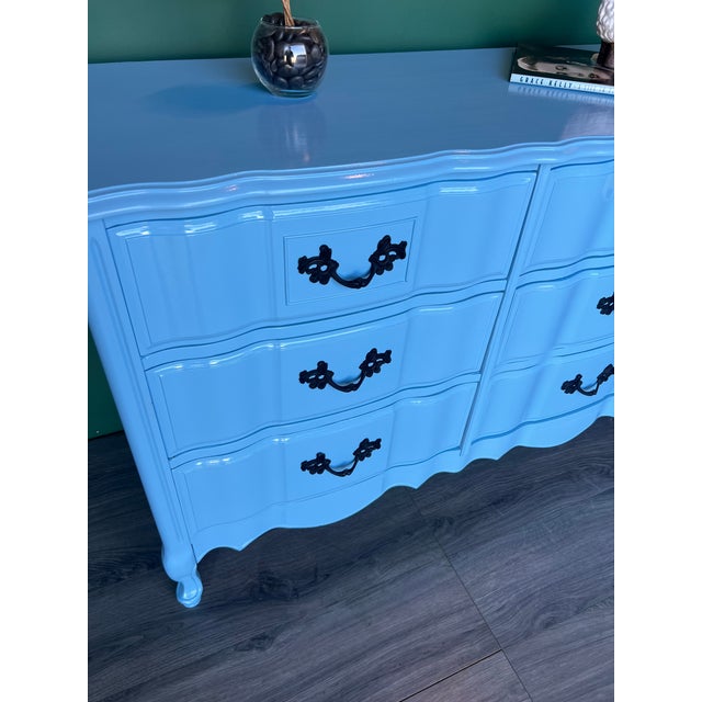 1970's French Provincial Light Blue Lacquered Dresser For Sale - Image 16 of 16