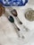 Beautiful vintage serving set featuring a pierced salad fork and matching serving spoon with sculptural clear art lucite...