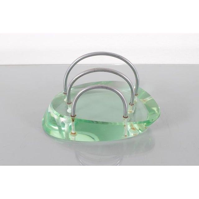 1950s Mid-Century Fontana Arte Desk Set in Thick Nile Green Glass 50s Italy, 1950s, Set of 3 For Sale - Image 5 of 14