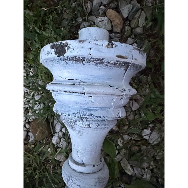 Wood Antique 46-Inch Church Altar Paschal Candlesticks With Cast Iron Bases For Sale - Image 7 of 12