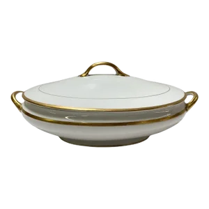 Antique Noritake Nippon Colonial Covered Vegetable Bowl With Gold Band