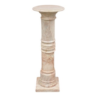 Vintage Italian Pink Marble Round Column Pedestal Plant Stand For Sale