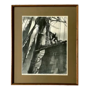 Nautical Lithograph by John A. Nobel, Framed and Signed