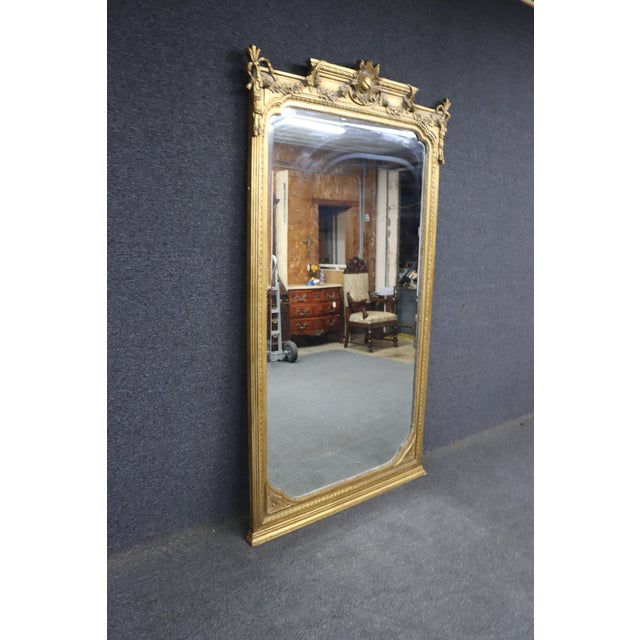 Late 19th Century French Louis XVI Style Carved Giltwood Beveled Floor Pier Mirror For Sale In Philadelphia - Image 6 of 13