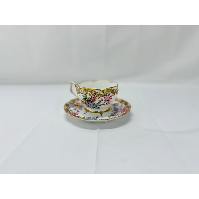 French 19th Century French, Boudois & Bloch Floral Gold-Trimmed Cup & Saucer Set For Sale - Image 3 of 7