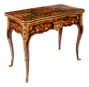 Antique French Louis Revival Floral Marquetry Console or Card Table, 19th Century